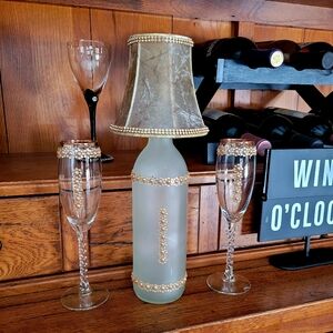 Hand Crafted Wine Lamp With Lights Inside